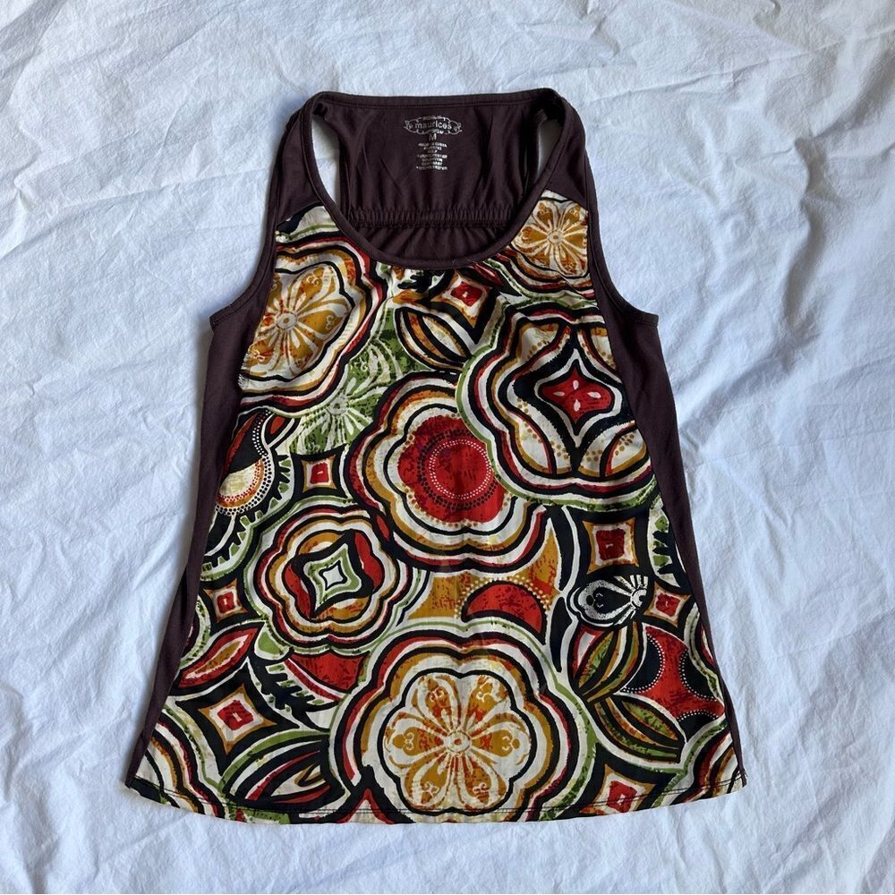 Maurices Red and Yellow Sleeveless Tank Top with Graphic Design